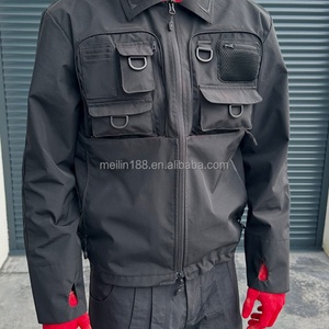 Clothing Custom Polyester Zipper Nylon Jackets <b>Black</b> Multi Pocket Cargo Coat Windproof Waterproof Nylon <b>Windbreaker</b> Jackets Men - Product Image 1