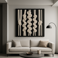 Décoration murale bohème faite à la main en dentelle noire simple et en corde de coton avec ruban, idéale pour les décorations d'anniversaire et le salon.