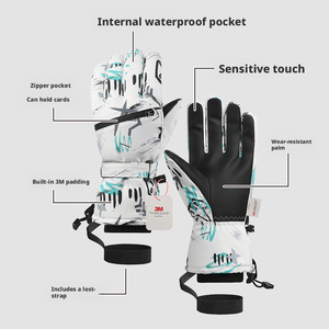 Gants de <span class=keywords><strong>ski</strong></span> pour hommes et femmes, blancs, en polyester, imperméables et chauds pour les sports d'hiver, la conduite, design cinq doigts, en stock - Product Image 3
