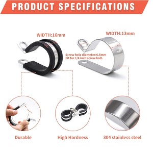 Cable <b>Clamp</b> Kit 56 Pieces 304 Stainless Steel Rubber Pad 6 Sizes 1/4 To 1 Inch For Cable Management - Product Image 3