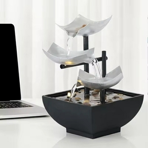 Indoor 3 Tier Relaxation Tabletop Fountain, Automatic Pump with Natural River Rocks and Reflctive Lighting - Product Image 2