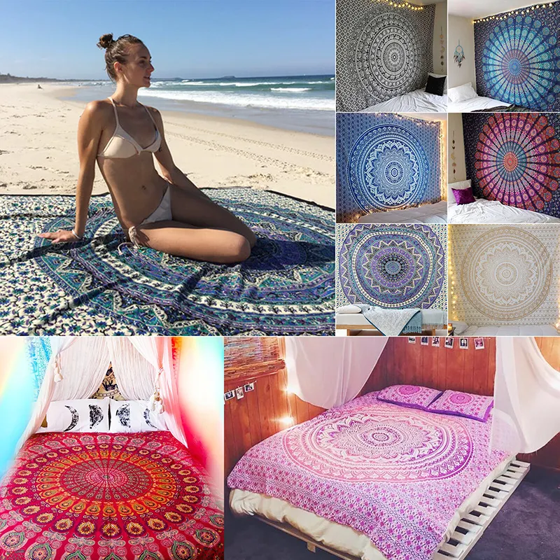 Monad Indische Mandala Psychedelische Wall Art Opknoping Wandtapijten Hippie Beach Handdoek Boho Picknick Deken Yoga Mat Thuis Dorm Decor