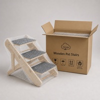 Escalier pour animaux de compagnie en bois, 3 marches, marches antidérapantes en tapis, cadre en bois naturel, bords arrondis, pour petits chiens et chats