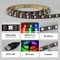 Светодиодная лента 12В WS2812B адресная, 5050 RGBW, 60 светодиодов/м, со встроенной микросхемой, белая пиксельная лента, USB, IP20, для умного дома
