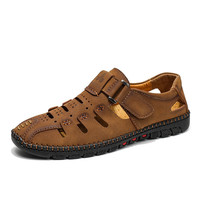 Sandales en cuir véritable pour hommes, fabriquées à la main en Chine, style rétro, décontractées, respirantes, pour l'été, à enfiler