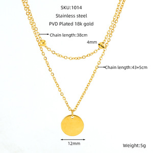 European American Minimalist Double Layer Gold Clavicle Chain Necklace With Round Pendant For Women Daily Wear - Product Image 4