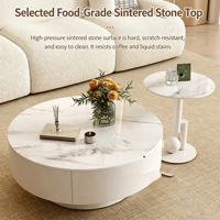 Table basse ronde en pierre frittée crème avec tiroir de rangement, table d'appoint en métal, style minimaliste, pour salon, décoration d'intérieur