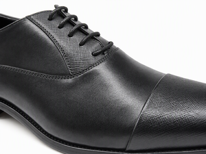 Zapatos Oxford de cuero genuino negro con punta texturizada para hombre, con cordones, punta redonda, suela de goma, para oficina, carrera, negocios, boda - Product Image 6