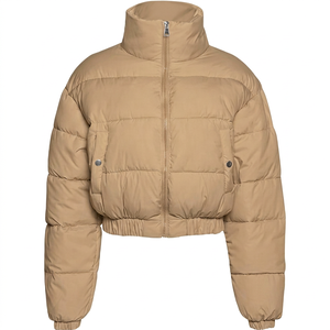 Veste matelassée courte à col rond et fermeture éclair pour femme avec décoration vintage, coupe-vent et écologique en fibre de bambou - Product Image 1