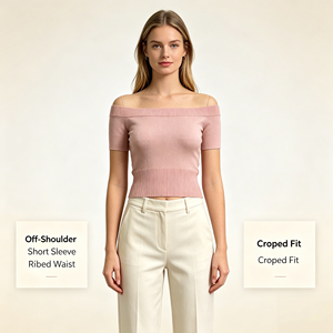 Maglione Casual da Donna <span class=keywords><strong>Valerie</strong></span> OEM & ODM Personalizzato Colore Viola Senza Spalle Manica Corta Alta Qualità Lavorato a Maglia Vendita all'Ingrosso - Product Image 2