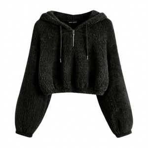 Latest Style Women's Polar Fleece Jacket Finished Customized Solid Color Breathable Windproof Canvas Short Winter Knitted Hooded - Product Image 1