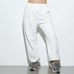 Pantalones personalizados de alta calidad para mujer, pantalones de chándal lisos con cordones sueltos suaves y blancos