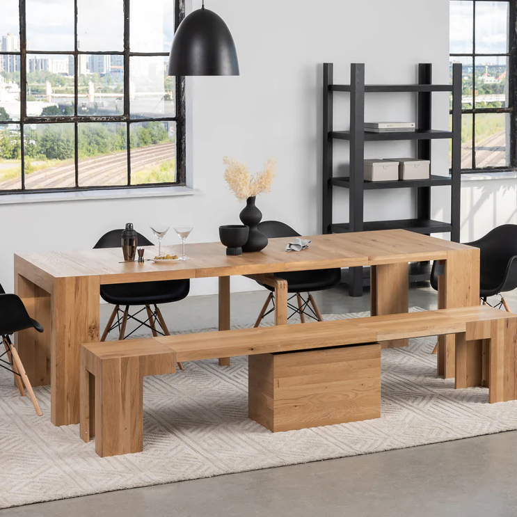 Juegos de comedor multifunción para ahorrar espacio, mesas de comedor, mesa de comedor plegable extensible de madera