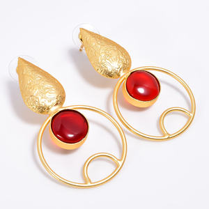 Boucles d'oreilles en laiton plaqué or 14k pierres précieuses en laiton fournisseur de bijoux pour femmes et filles - Product Image 2