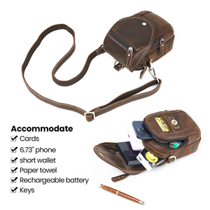 AIGUONIU Vintage Men's Small Cowhide Genuine Leather Messenger <strong>Bag</strong> with Zipper Closure <strong>Shoulder</strong> Sling <strong>Bag</strong> for <strong>Mobile</strong> <strong>Phone</strong> - Product Image 5