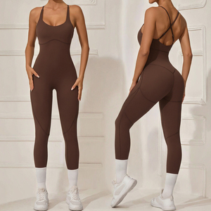 Combinaison de yoga légère Yujia pour femme, séchage rapide, justaucorps de sport, bretelles croisées ajustables, entraînement actif, extensible, ajourée - Product Image 3