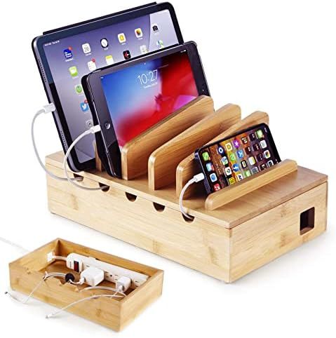 Mobile Phone Locker Classroom - Bamboo Charging Station for Multiple Devices  , Desk Docking Stand for Cell-Phone Charger