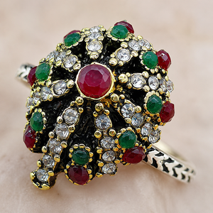 Anello retrò turco con pietre bicolore, gioiello classico da donna per l'uso quotidiano - Product Image 5