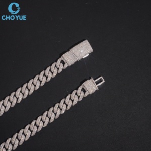 Collar de Cadena de Plata con Baño de Rodio y Moissanita para Mujer, Corte Brillante Redondo, Microincrustaciones, Estilo Hiphop Unisex - Product Image 4