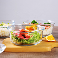 Vente en gros de boîte à lunch d'étudiant en verre rond transparent vaisselle de pique-nique de grande capacité