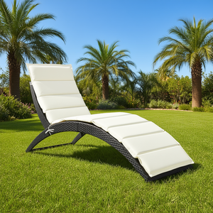 Chaise longue pliable moderne avec coussin en rotin PE, mobilier d'extérieur pour jardin et patio - Product Image 2