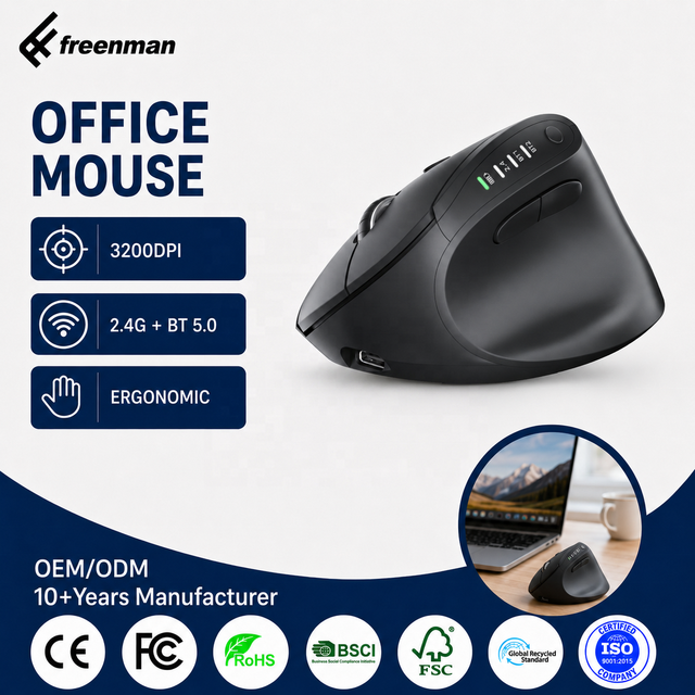 Wireless Mouse Rechargeable 2.4G BT Dual Mode Silent Mouse 3200DPI Optical Sensor Ergonomic Vertical Mouse Office Mouse
