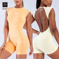 Nouveaux justaucorps de yoga sans manches à dos ouvert avec logo personnalisé, vêtements de fitness, shorts de sport, combinaisons de sport une pièce pour femmes