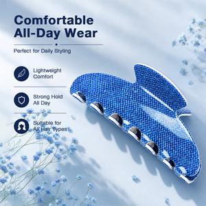 Pince à cheveux incurvée bleue de qualité supérieure avec finition style denim pour les accessoires de mode capillaires quotidiens des filles - Product Image 3