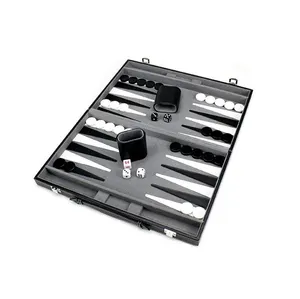 Fabrik benutzer definierte moderne große 21 23 Zoll schwarz Leder Backgammon Chips Schachspiel Set mit Leder tisch für den Nahen Osten