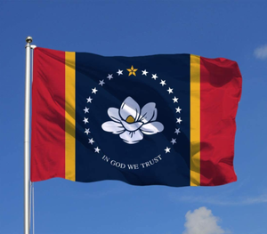 的密西西比州国旗丝绸印刷100% 聚酯美国上帝我们信任密西西比州旗帜