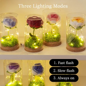 Rosa de punto hecha a mano con hilo, producto terminado, flor simulada, pequeña luz nocturna, decoración de escritorio. - Product Image 3