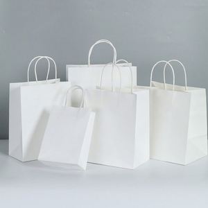 LH Eco-Friendly Aseptic Custom Logo Screen <b>Printed</b> Brown Kraft Paper Gift Bags with Ribbon Handles for Festival <b>Packaging</b> - Product Image 2