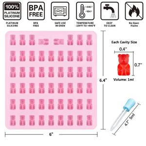 แม่พิมพ์ซิลิโคนรูปหมี 53 ช่อง ยี่ห้อ MUYULINS มาตรฐาน LFGB ปลอดสาร BPA เคลือบแพลตตินั่ม สำหรับทำขนมเยลลี่เนื้อนุ่ม - Product Image 2