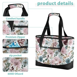 Sacs isothermes à fermeture éclair avec doublure en PEVA, motif floral, faible MOQ, grande capacité, portables, impression à la demande, sacs de pique-nique écologiques - Product Image 6