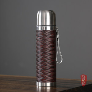 Bamboo Woven Thermos Flask 1000ml Lightweight Portable Travel Hot Water Bottle With Tea Strainer Direct Drinking Cap - Product Image 2