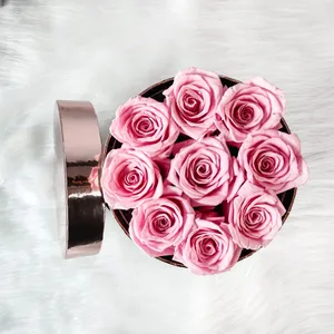 Toptan kağıt yuvarlak çiçek hediye ambalaj kutusu Cajas Para Flores Y Amor korunmuş güller