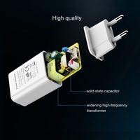 Adaptador de Cargador USB de Plástico Versión Europea, 5V 2A, Enchufe Europeo, Blanco/Negro, Salida Única, Enchufe de Viaje, 2000mA, Cargador con Luz LED USB