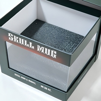 Boîte cadeau en papier premium à thème crâne avec fenêtre carrée, doublure en coton et fermeture magnétique pour tasses et bols - Boîte de collection gothique sombre