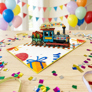Invitaciones de Papel Creativas 3D con Diseño de Tren y Animales, Hechas a Mano, para Año Nuevo y Navidad, al por Mayor, Personalizadas, Papel Viet-craft Hanoi - Product Image 2