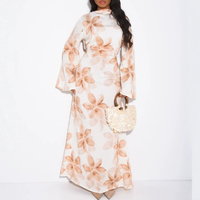 2026 Abaya, Robe longue musulmane pour femme, à imprimé floral arabe de Dubaï, style Marocain, pour l'Aïd et le Ramadan, avec manches évasées, type Jalabiya, Vestidos Largos Islam