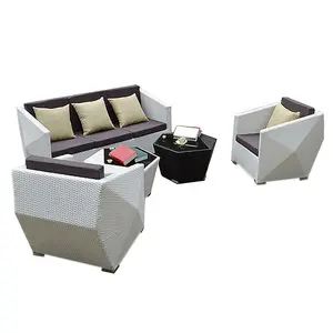 Creative Geometric Design Outdoor Furniture PE Rattan Wicker Minimalist Leisure Sofa Combination