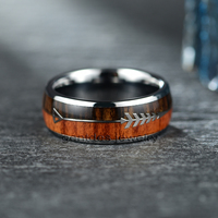 Bagues de mariage en tungstène pour hommes Gentdes Jewelry, incrustation bois, 8 mm, bombées, en carbure de tungstène, bagues en bois pour hommes, bijoux flèche