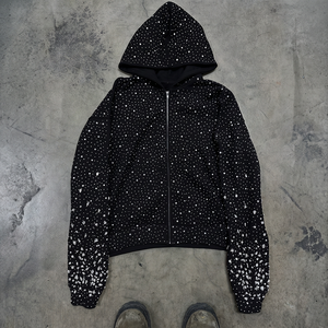 Fabricante de Ropa Personalizada, Sudadera con Cremallera Completa y Pedrería, Sudadera con Capucha para Hombre, Sudadera con Capucha de Alta Calidad con Pedrería para Hombre - Product Image 2