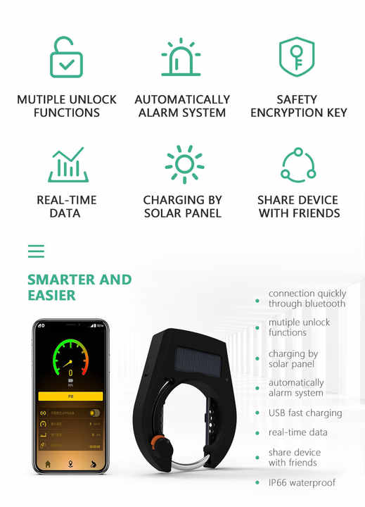 Scan QR Code APP Automatically Unlock Waterproof IP66 Ble Blue Tooth Anti Theft Smart Sharing Bicycle Lock