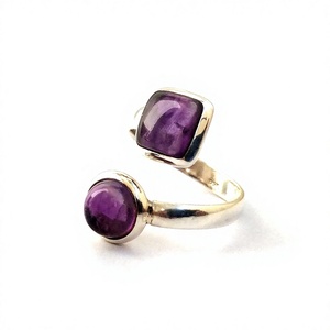 2023 nouveauté 925 argent pierres précieuses anneaux réglable véritable améthyste ouvert bijoux en argent Sterling lunette réglage incrustation anniversaire - Product Image 3