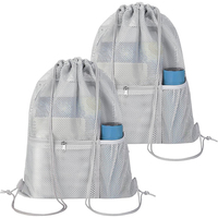 Sac de sport en filet personnalisé, sac à dos de plage pour hommes et femmes, sac à dos d'été en filet avec cordon de serrage et poches étanches pour la randonnée en plein air