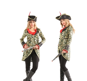 Disfraz de Pirata Noble para Mujer, Color Verde Militar, Poliéster, para TV, Cine, Halloween, Carnaval, Cosplay - Product Image 1