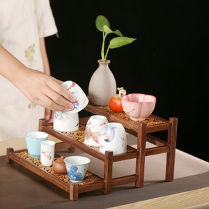 Solid Wood Walnut Multi Layer Tea Storage Shelf Desk Organizer For Tea Ceremony Cup Drying Rack - Product Image 5