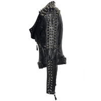 Veste courte en cuir de moto européenne et américaine grande taille Rivet Splicing Veste punk rock à manches longues pour femmes