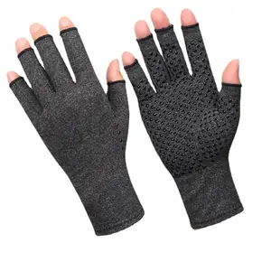 Grey Dotted Palm Fingerless Glove Compression Hand Therapy Arthritis Cotton Spandex Gloves